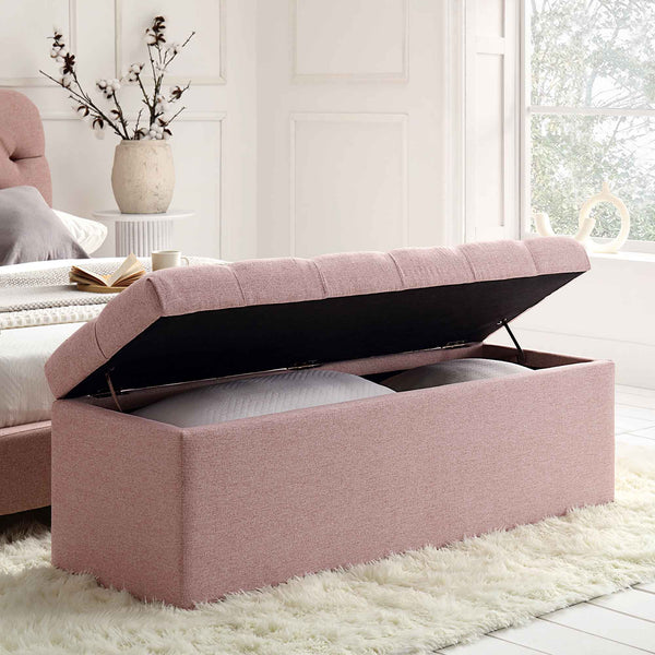Leamington Deep-Buttoned Ottoman Storage Bench, Rosewater Pink Fabric