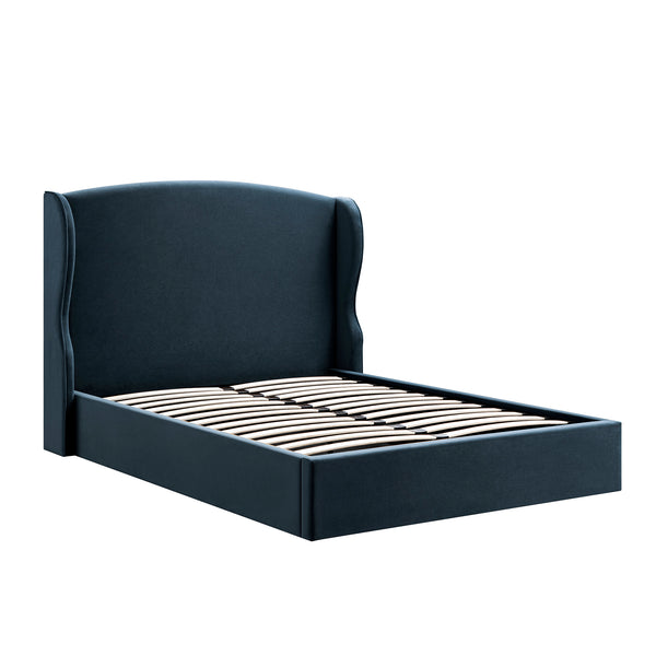 Kimberly Winged Upholstered Storage Bed, Aegean Blue Velvet