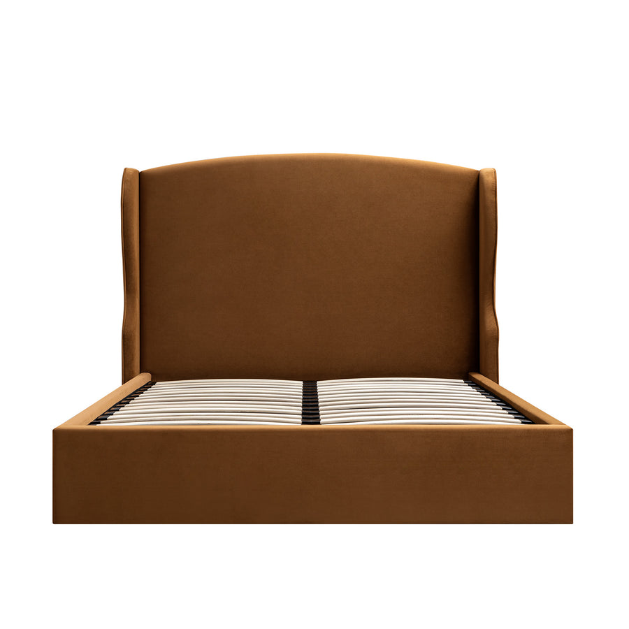 Kimberly Winged Upholstered Storage Bed, Cinnamon Velvet