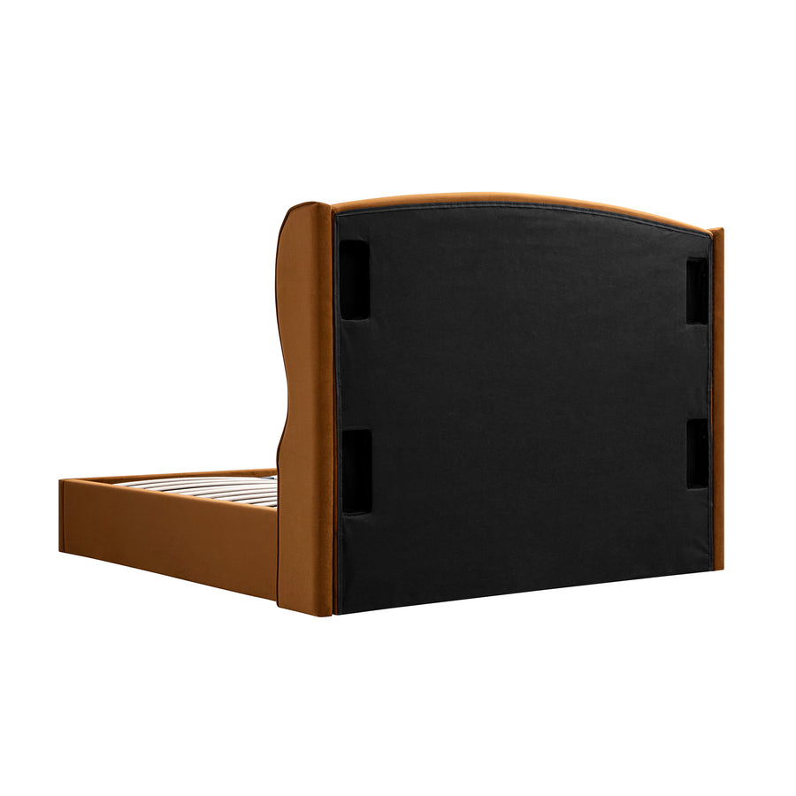 Kimberly Winged Upholstered Storage Bed, Cinnamon Velvet