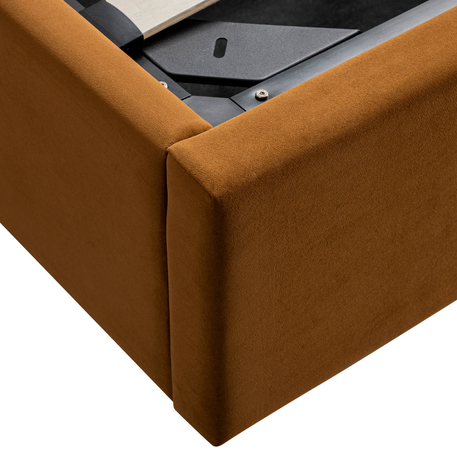 Kimberly Winged Upholstered Storage Bed, Cinnamon Velvet