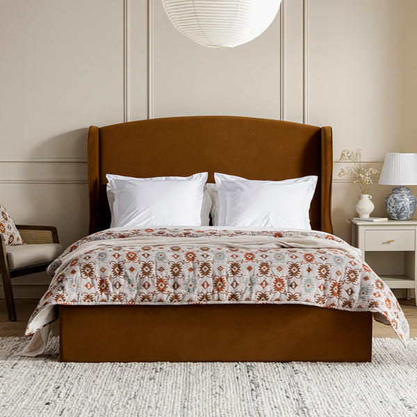 Kimberly Winged Upholstered Storage Bed, Cinnamon Velvet