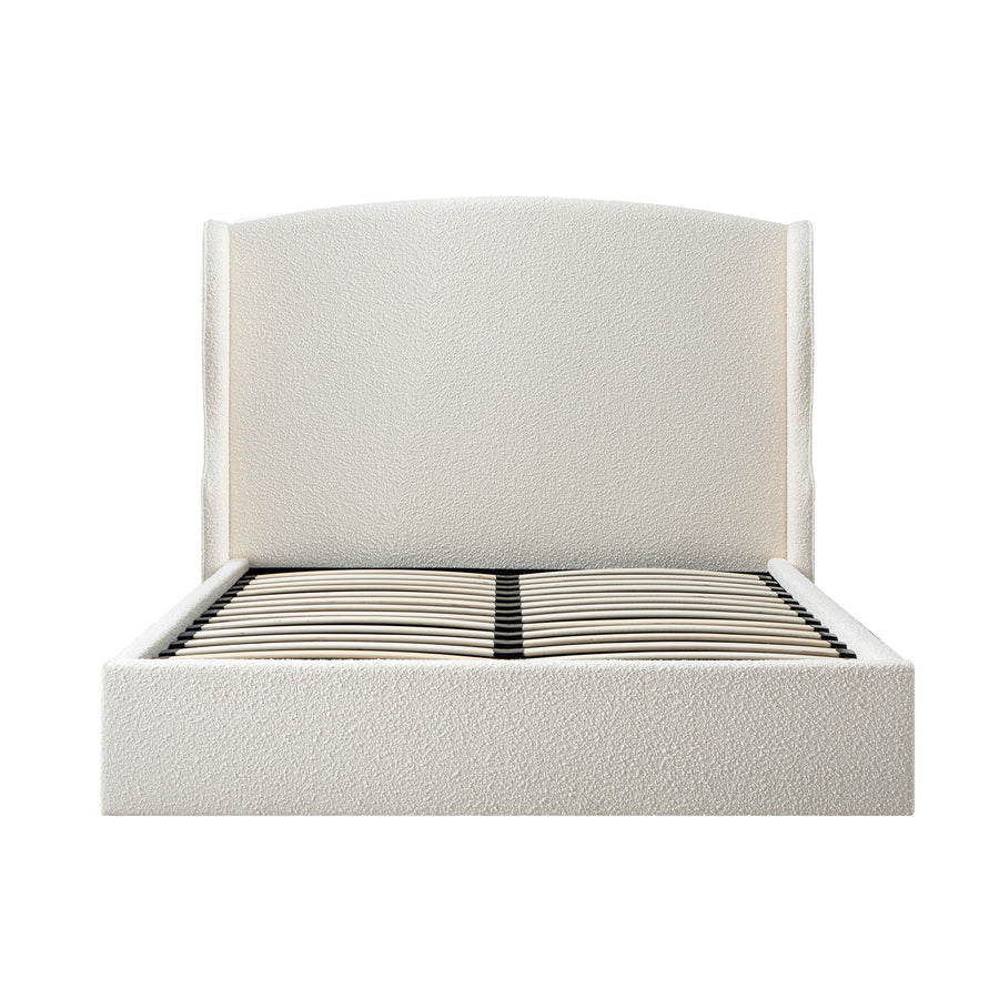 Kimberly Winged Upholstered Storage Bed, Ecru Boucle