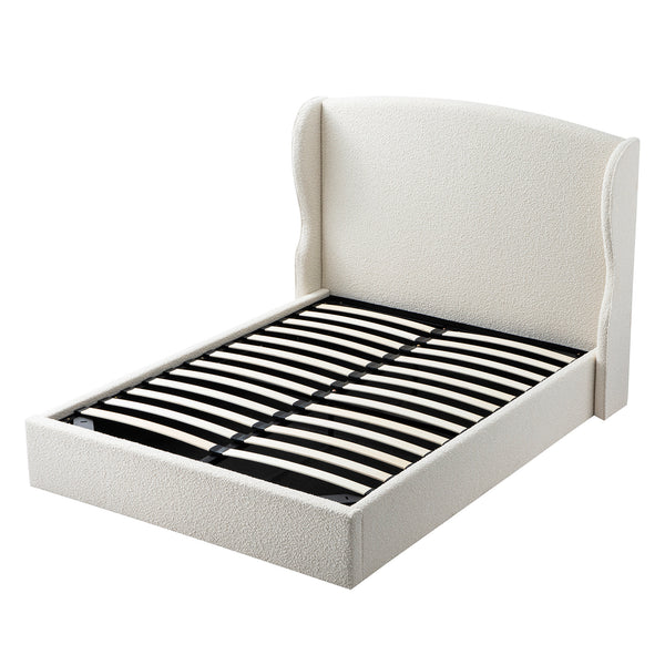 Kimberly Winged Upholstered Storage Bed, Ecru Boucle