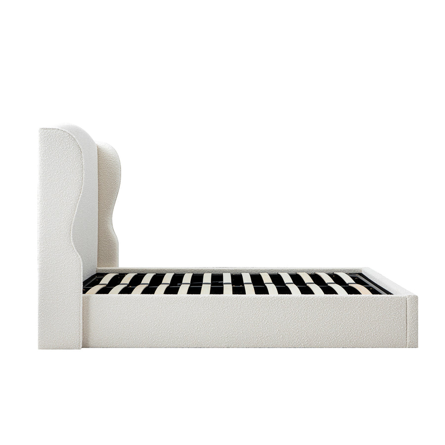 Kimberly Winged Upholstered Storage Bed, Ecru Boucle