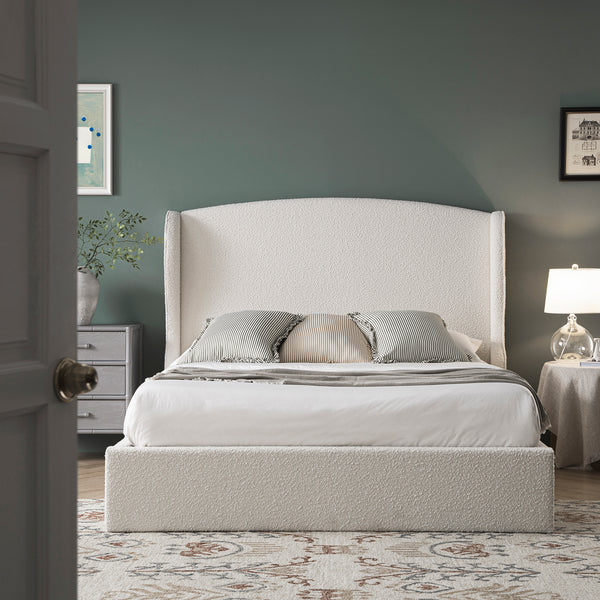 Kimberly Winged Upholstered Storage Bed, Ecru Boucle