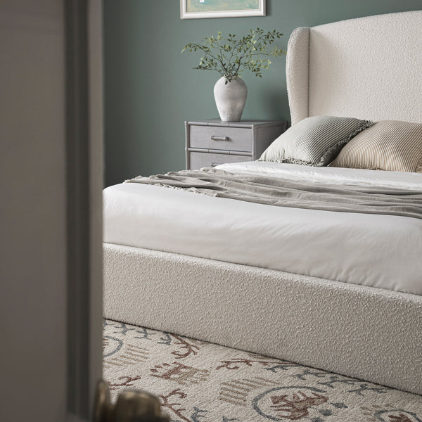 Kimberly Winged Upholstered Storage Bed, Ecru Boucle