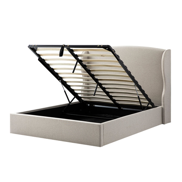 Kimberly Winged Upholstered Storage Bed, Sand Fabric