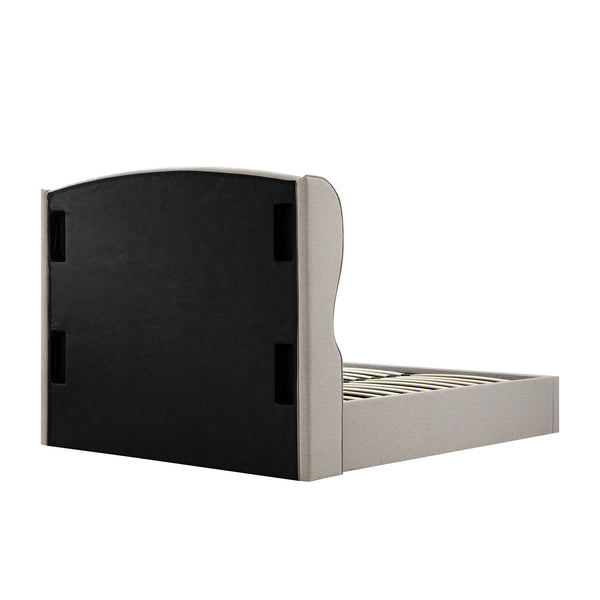 Kimberly Winged Upholstered Storage Bed, Sand Fabric