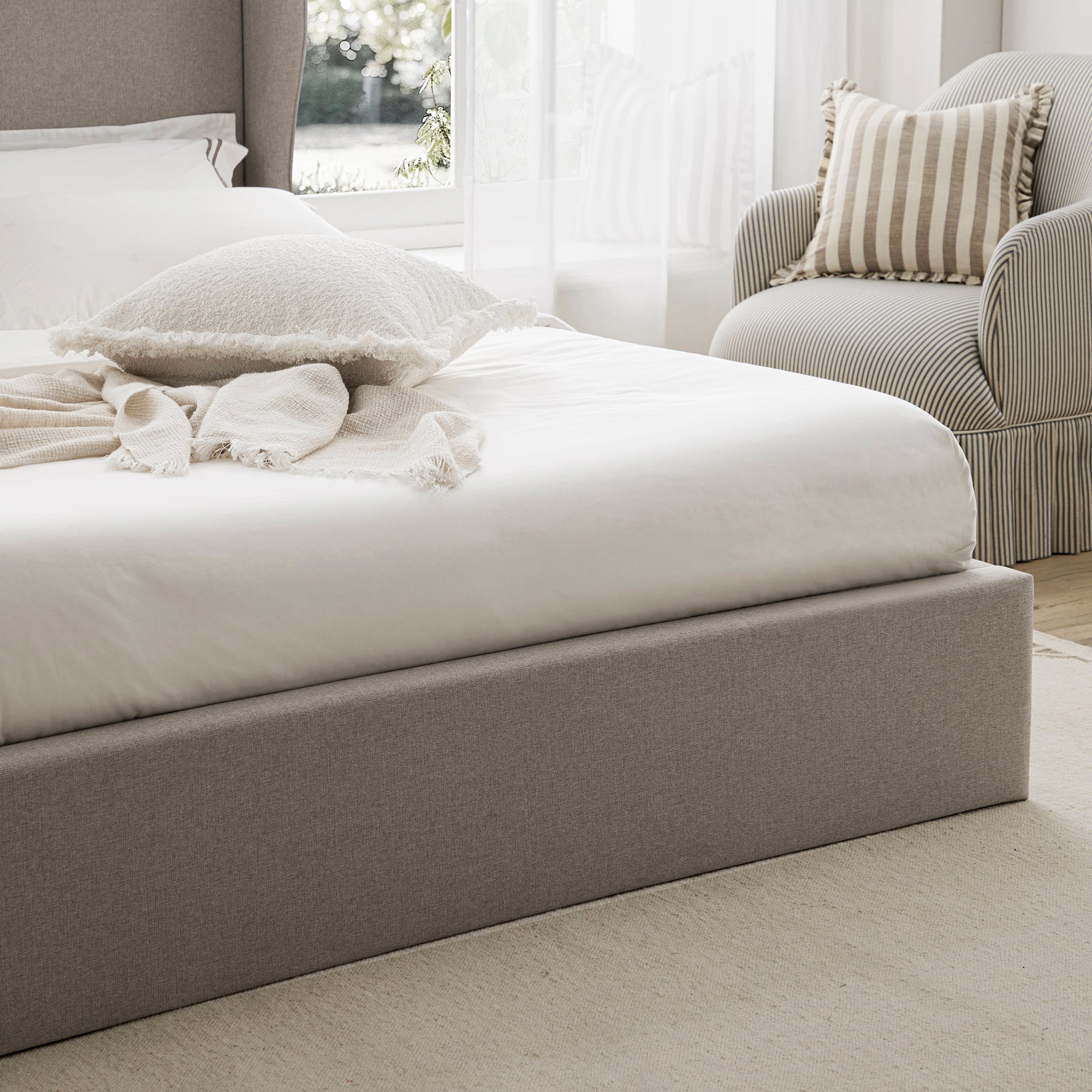 Kimberly Winged Upholstered Storage Bed, Sand Fabric | daals