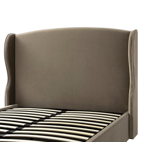 Kimberly Winged Upholstered Storage Bed, Taupe Velvet