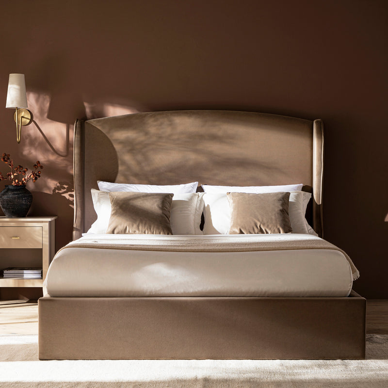 Kimberly Winged Upholstered Storage Bed, Taupe Velvet