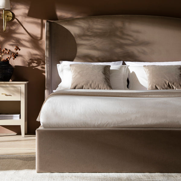 Kimberly Winged Upholstered Storage Bed, Taupe Velvet