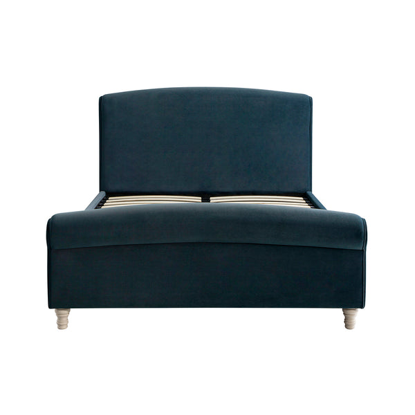 Porchester Ottoman Storage Sleigh Bed, Aegean Blue Velvet