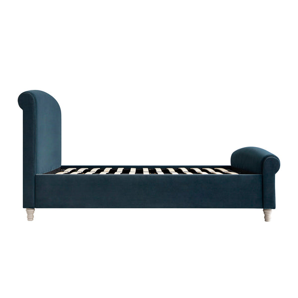 Porchester Ottoman Storage Sleigh Bed, Aegean Blue Velvet