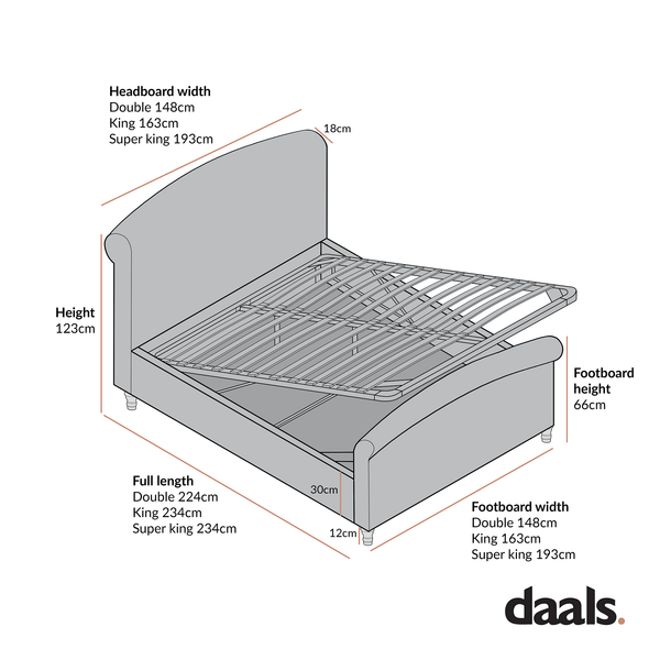 Porchester Ottoman Storage Sleigh Bed, Aegean Blue Velvet