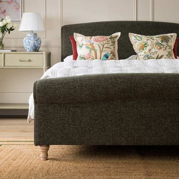 Porchester Ottoman Storage Sleigh Bed, Forest Green Chenille