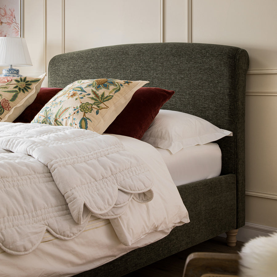 Porchester Ottoman Storage Sleigh Bed, Forest Green Chenille