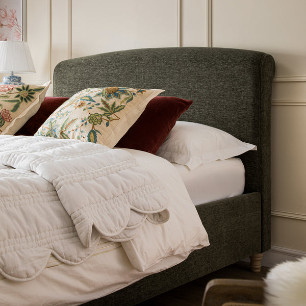 Porchester Ottoman Storage Sleigh Bed, Forest Green Chenille