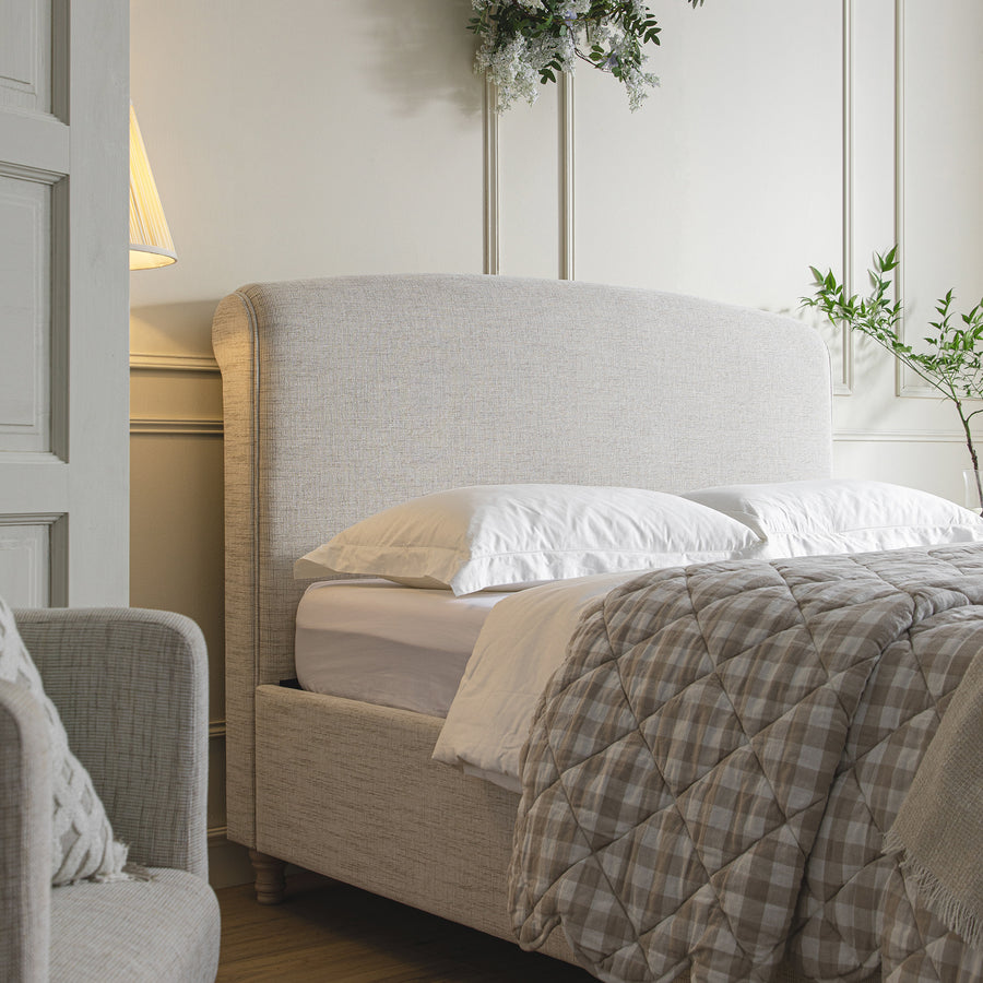 Porchester Ottoman Storage Sleigh Bed, Oatmeal Woven Textured Fabric