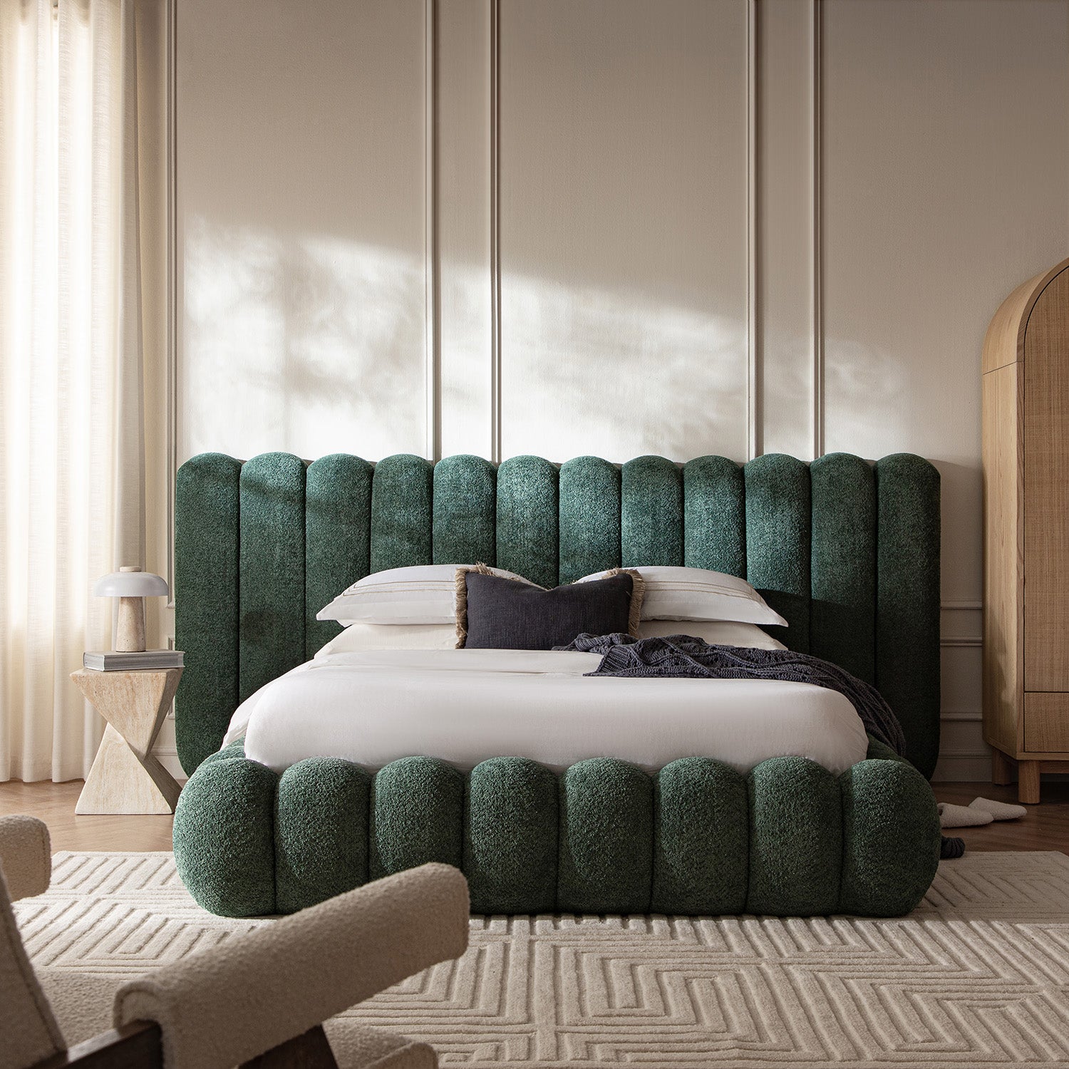 Sebastian Grand Storage Bed, Forest Green Teddy Bouclé - daals