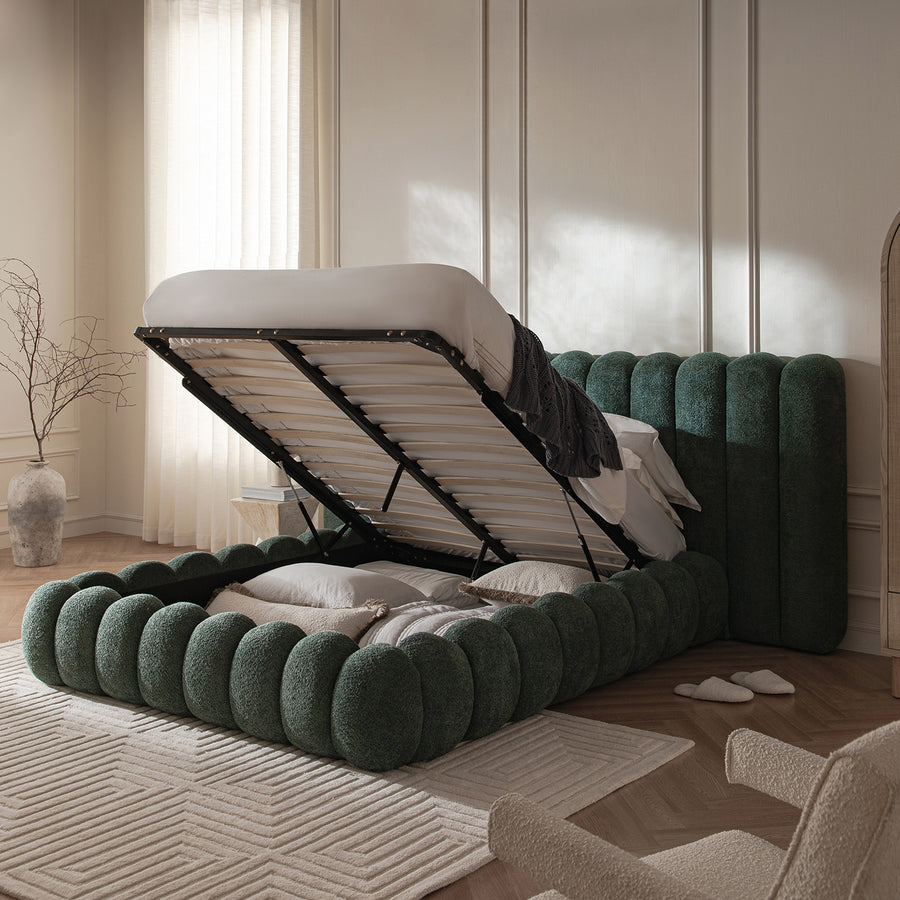 Sebastian Grand Storage Bed, Forest Green Teddy Bouclé