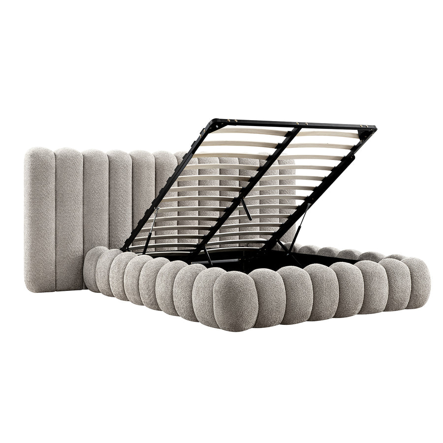 Sebastian Grand Storage Bed, Stone Teddy Bouclé