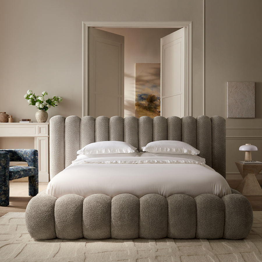 Sebastian Grand Storage Bed, Stone Teddy Bouclé