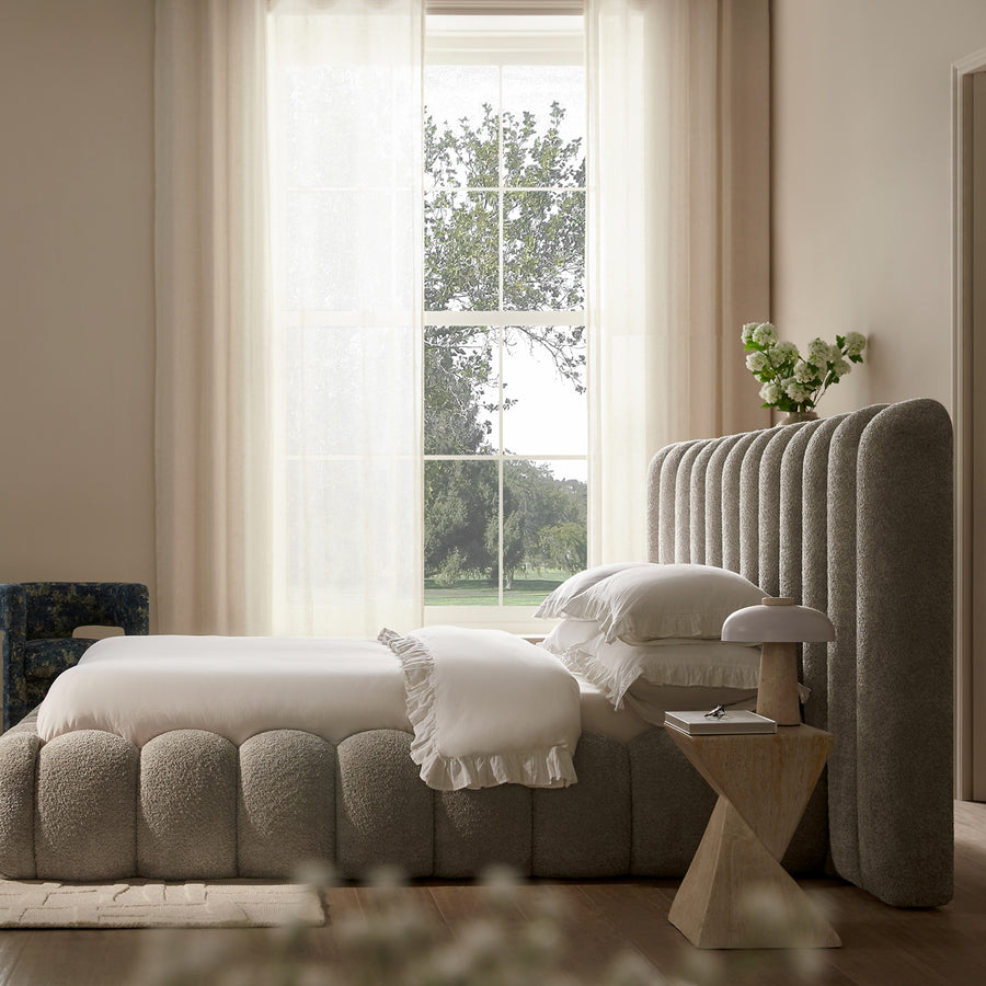 Sebastian Grand Storage Bed, Stone Teddy Bouclé