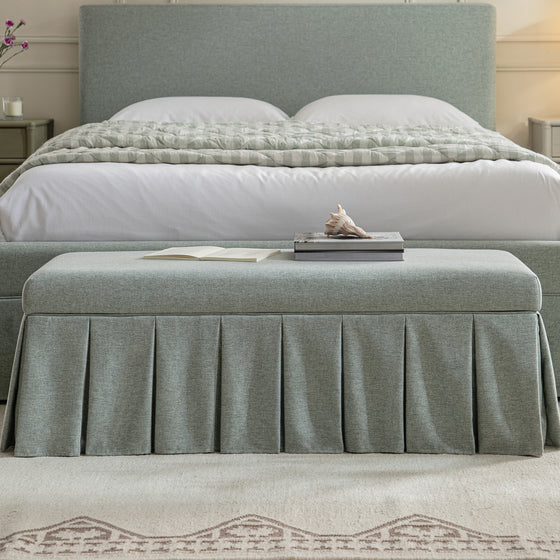 Egerton Box-Pleat Storage Bench, Pale Aqua Brushed Fabric