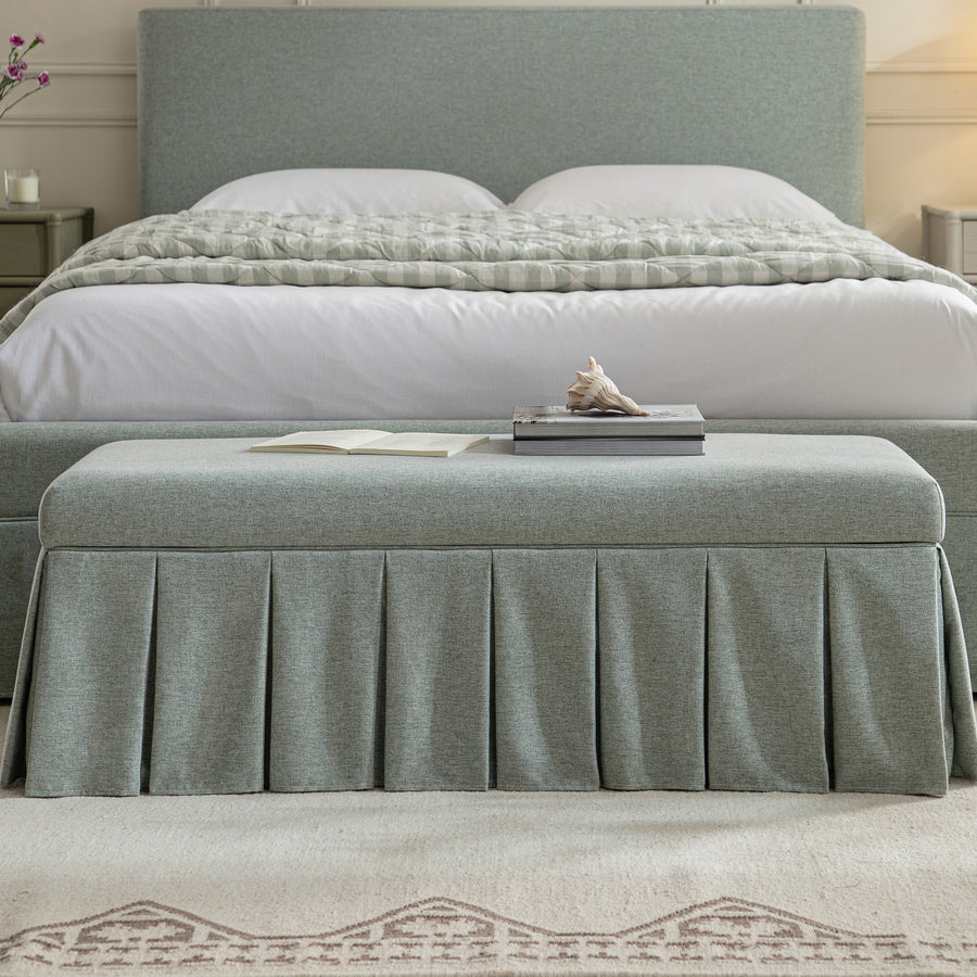 Egerton Box - Pleat Storage Bench, Pale Aqua Brushed Fabric - daals