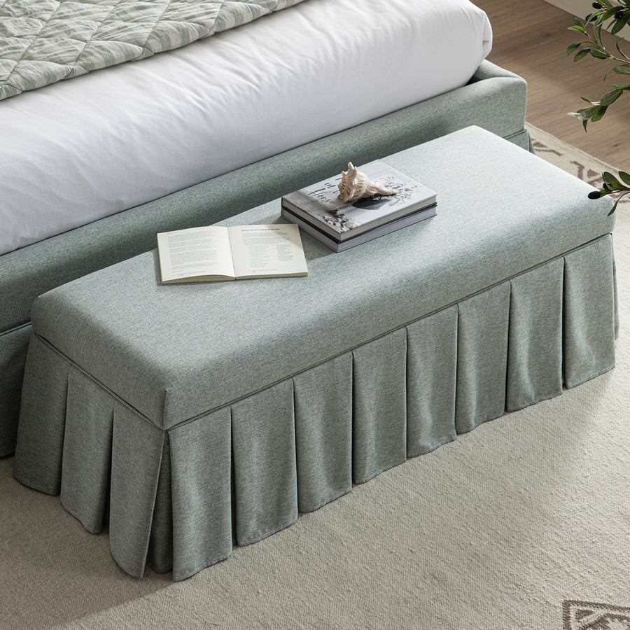 Egerton Box - Pleat Storage Bench, Pale Aqua Brushed Fabric - daals