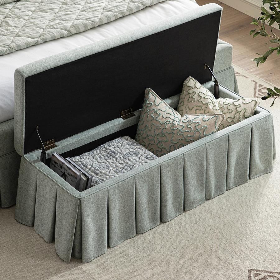 Egerton Box - Pleat Storage Bench, Pale Aqua Brushed Fabric - daals