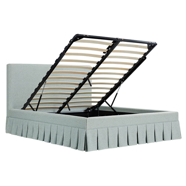 Egerton Box-Pleat Ottoman Storage Bed, Pale Aqua Brushed Fabric