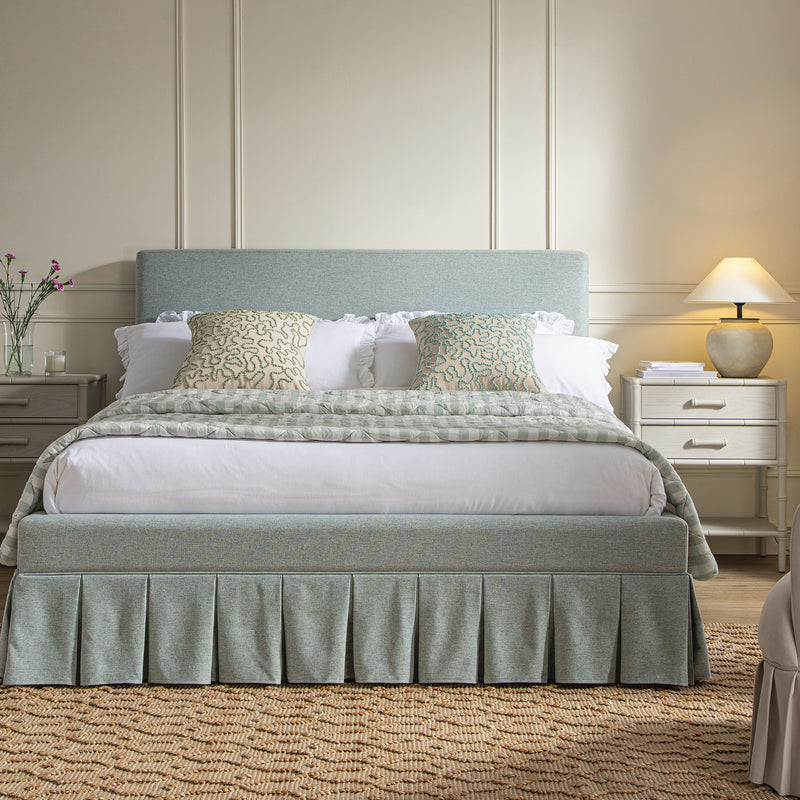 Egerton Box-Pleat Ottoman Storage Bed, Pale Aqua Brushed Fabric