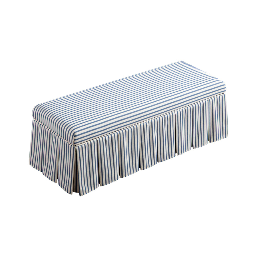 Egerton Box-Pleat Storage Bench, Blue Striped Linen