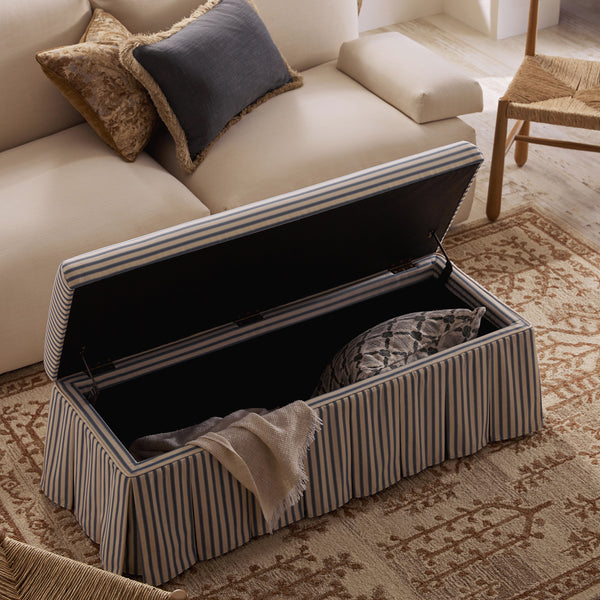 Egerton Box - Pleat Storage Bench, Blue Striped Linen - daals