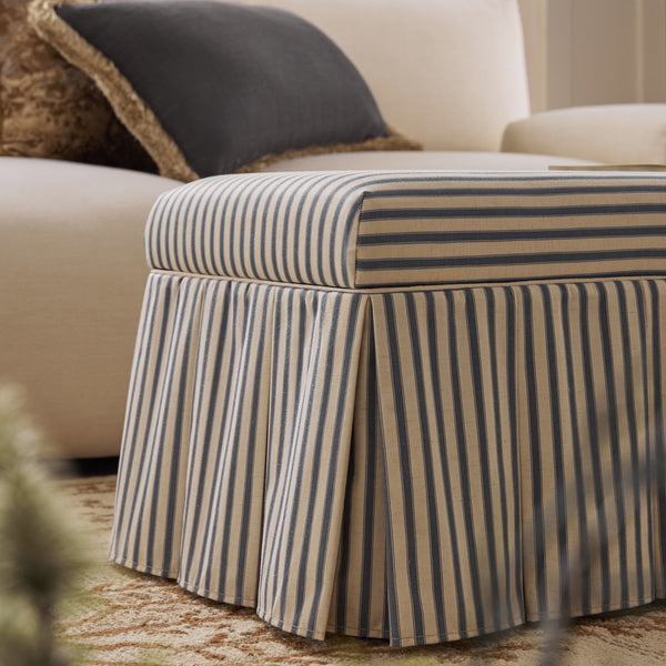 Egerton Box - Pleat Storage Bench, Blue Striped Linen - daals