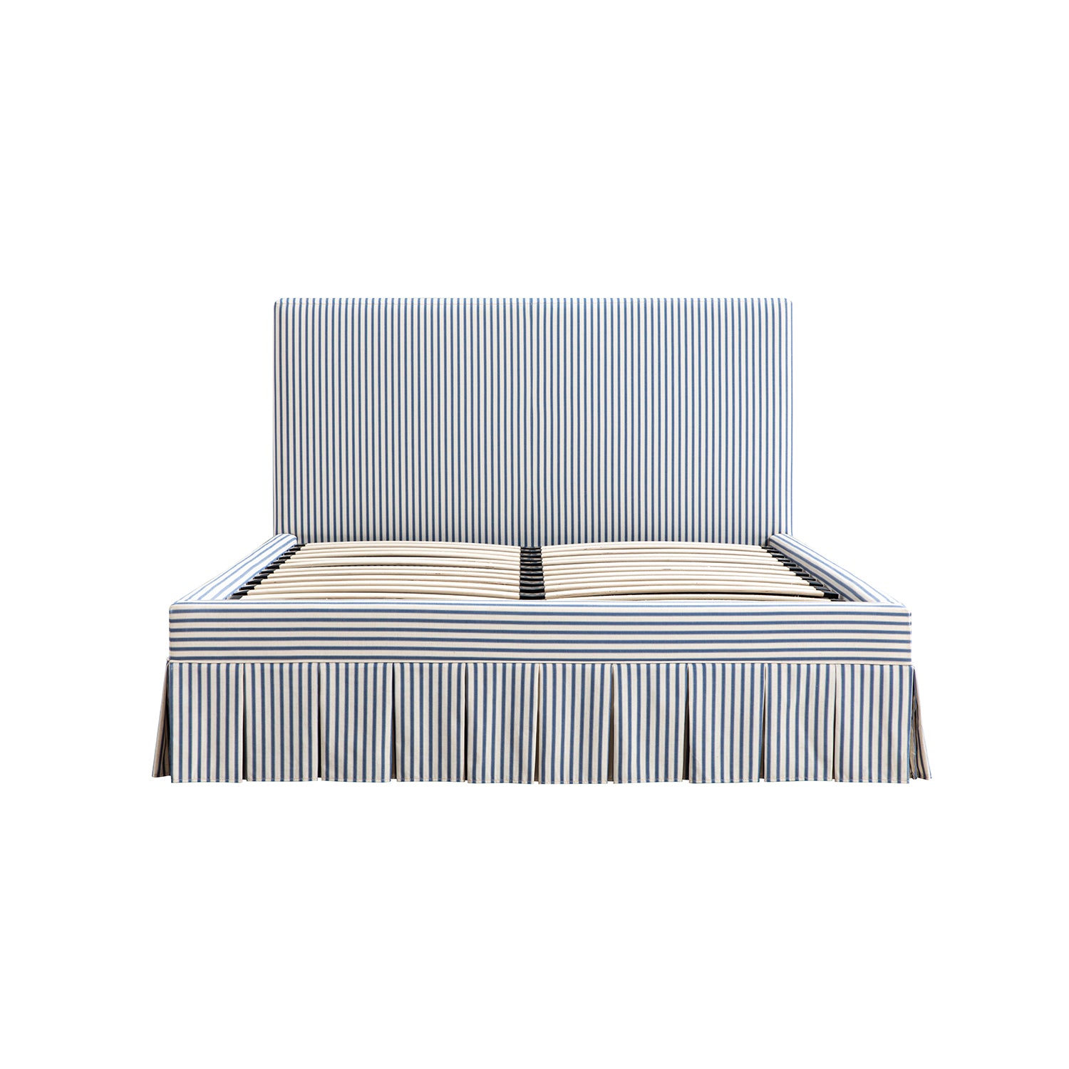 Egerton Box-Pleat Ottoman Storage Bed, Blue Striped Linen