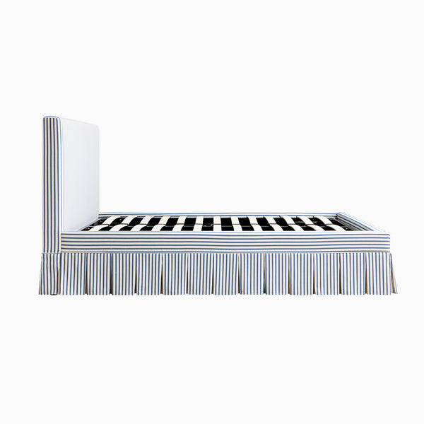 Egerton Box-Pleat Ottoman Storage Bed, Blue Striped Linen