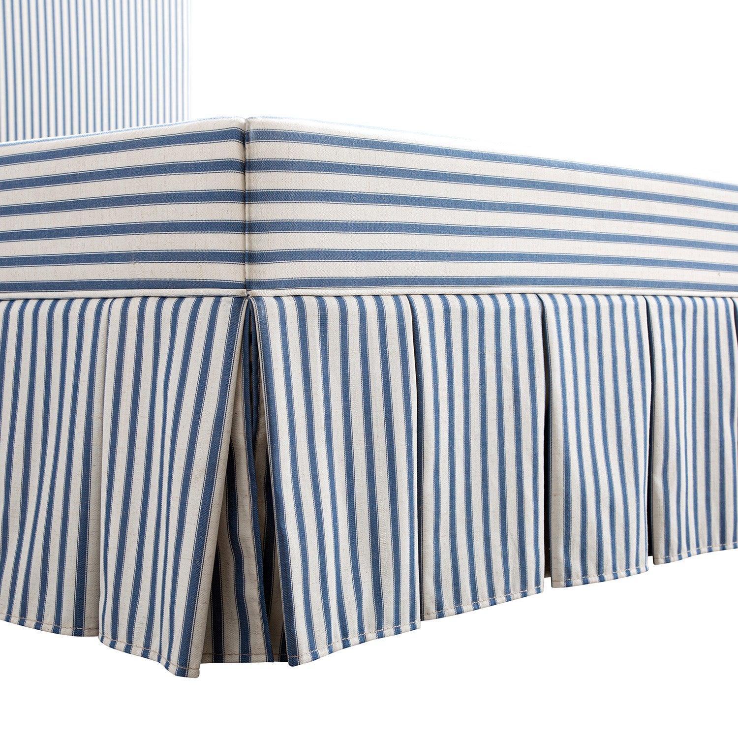 Egerton Box-Pleat Ottoman Storage Bed, Blue Striped Linen