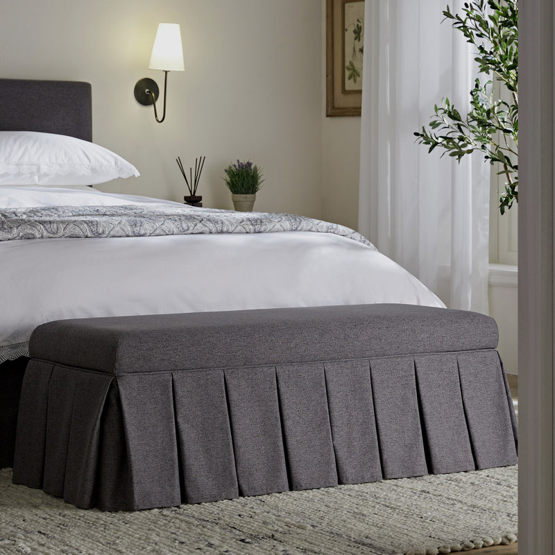 Egerton Box-Pleat Storage Bench, Charcoal Brushed Fabric