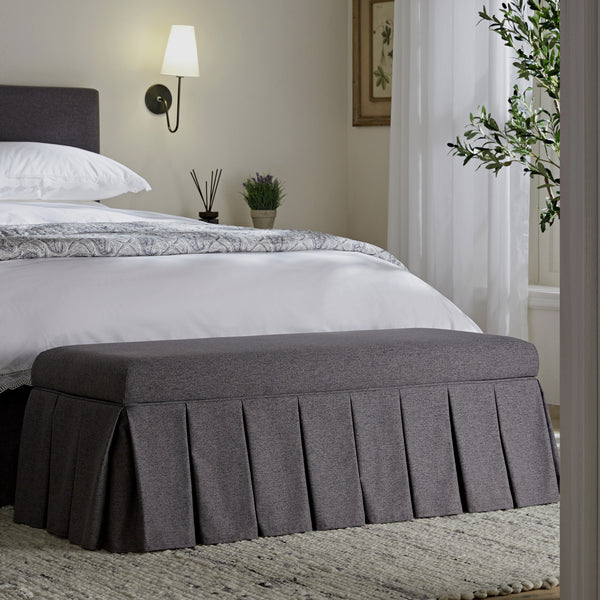 Egerton Box-Pleat Storage Bench, Charcoal Brushed Fabric