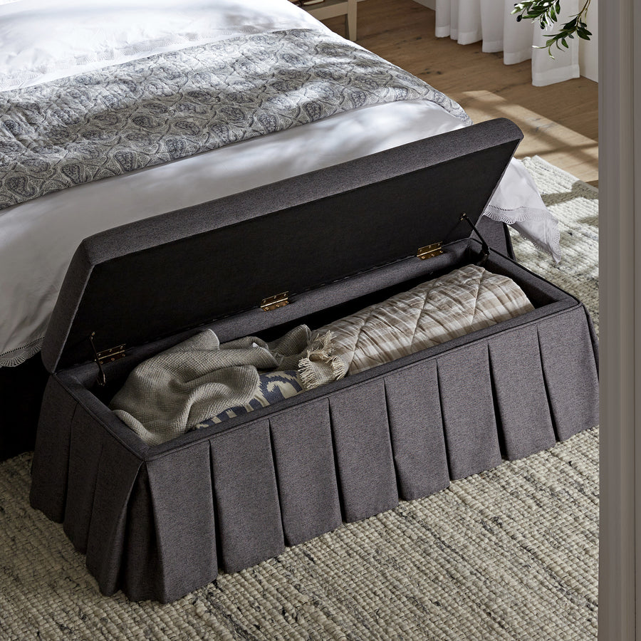 Egerton Box - Pleat Storage Bench, Charcoal Brushed Fabric - daals
