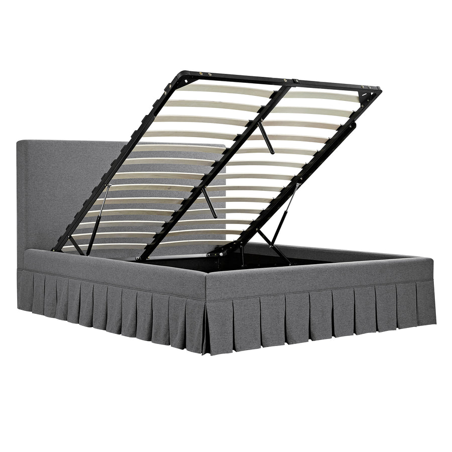 Egerton Box-Pleat Ottoman Storage Bed, Charcoal Brushed Fabric