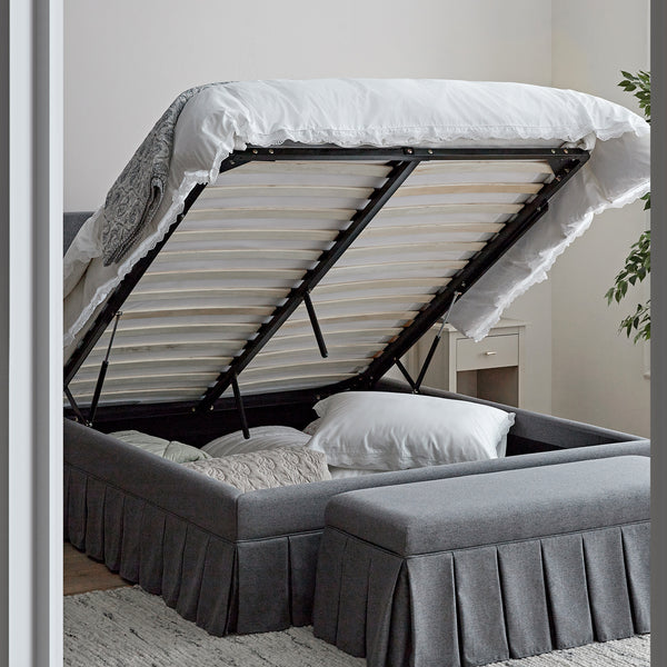 Egerton Box-Pleat Ottoman Storage Bed, Charcoal Brushed Fabric