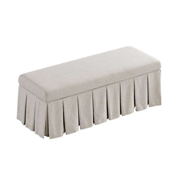 Egerton Box-Pleat Storage Bench, Oatmeal Brushed Fabric