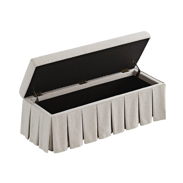 Egerton Box-Pleat Storage Bench, Oatmeal Brushed Fabric