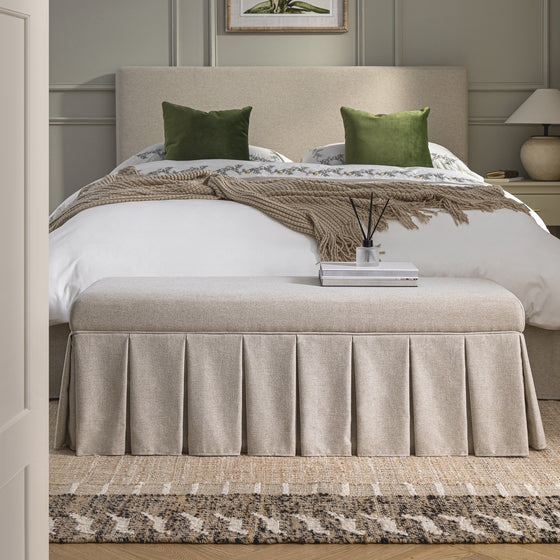 Egerton Box-Pleat Storage Bench, Oatmeal Brushed Fabric