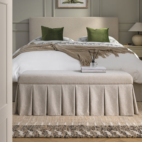 Egerton Box-Pleat Storage Bench, Oatmeal Brushed Fabric